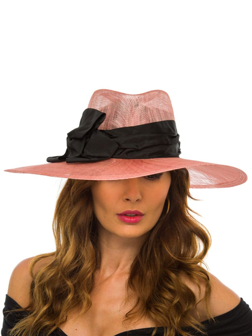 Palarie dama Clara cipria/nero, roz/neagra, bor usor in cadere, sisal