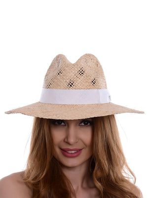 Palarie dama Marlene nat/bianco, natural/alba, bor mediu, rafie