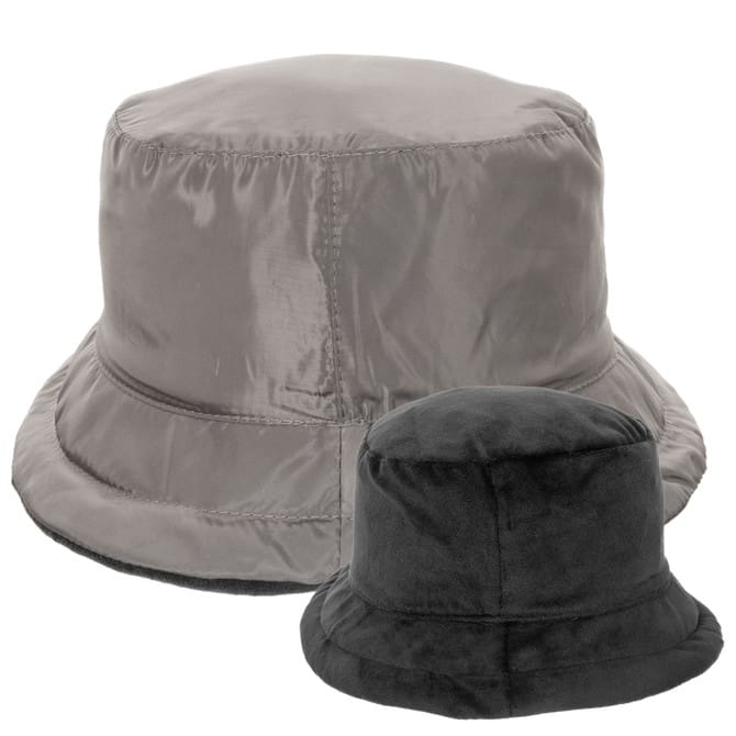 Palarie dama Bucket reversibile taupe/nero, negru/gri, moale, poliester