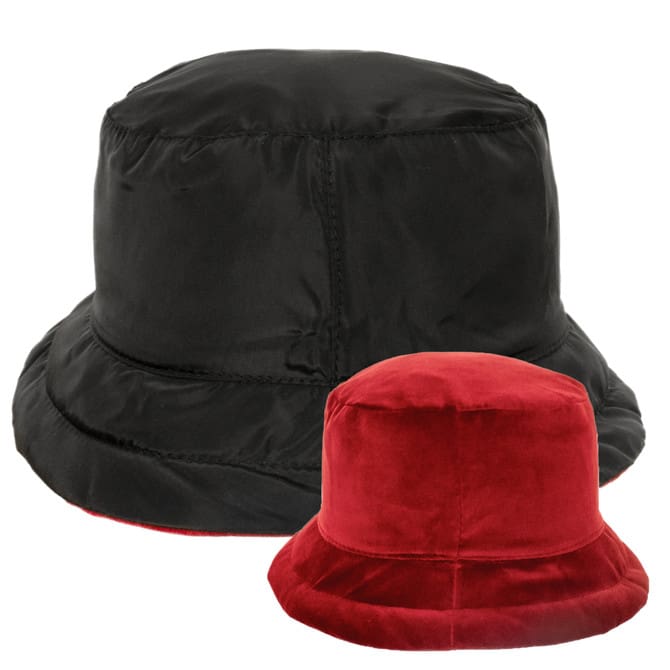 Palarie dama Bucket reversibile nero/rosso, negru/rosu, moale, poliester