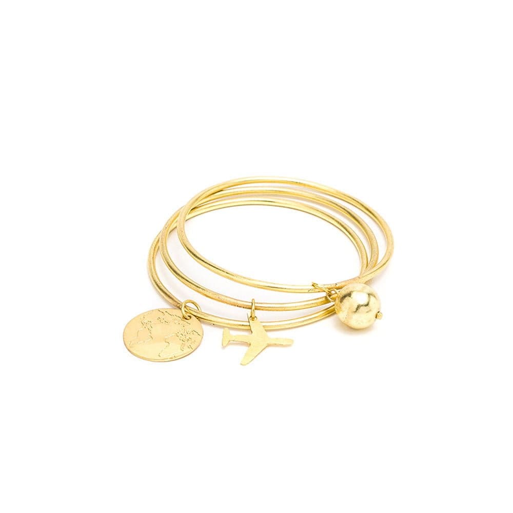 Set 3 bratari Bracciale Bangles 3 pz Aereo Sfera Mappa,cu sfera, avion si glob pamantesc, aurii, nichel testat