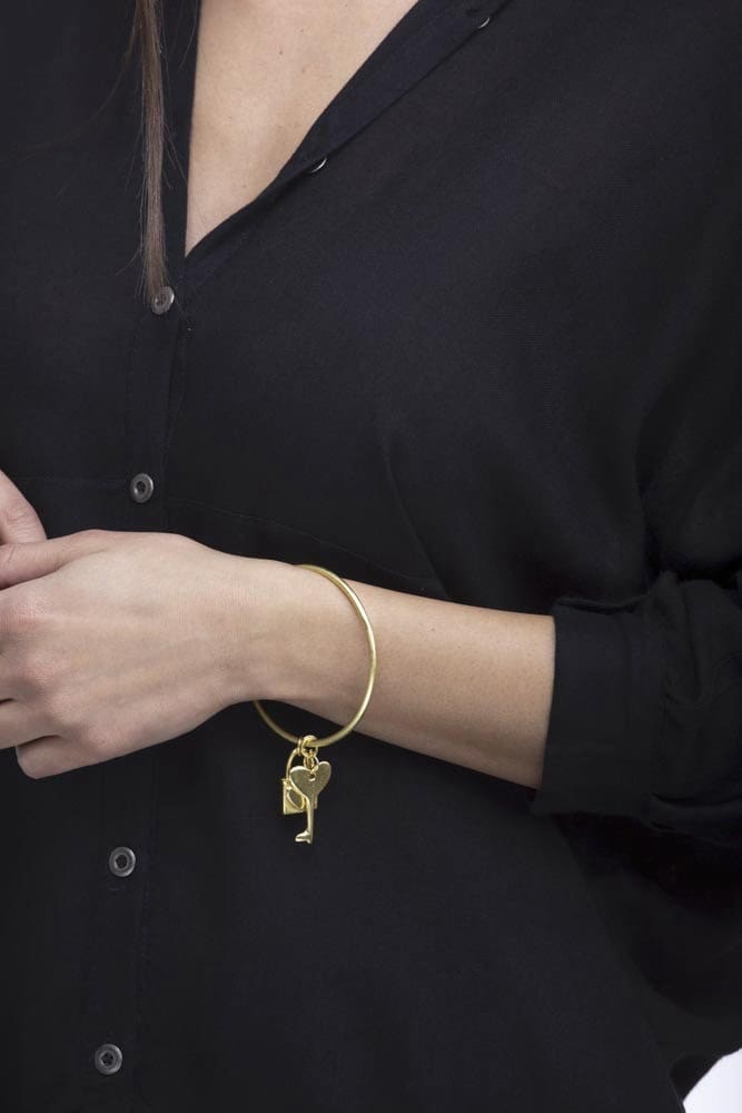 Bratara Bracciale Bangle 2 pendenti, aurie, nichel testat