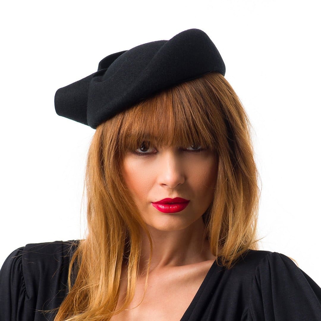Toca Ella nero, neagra, fetru de lana