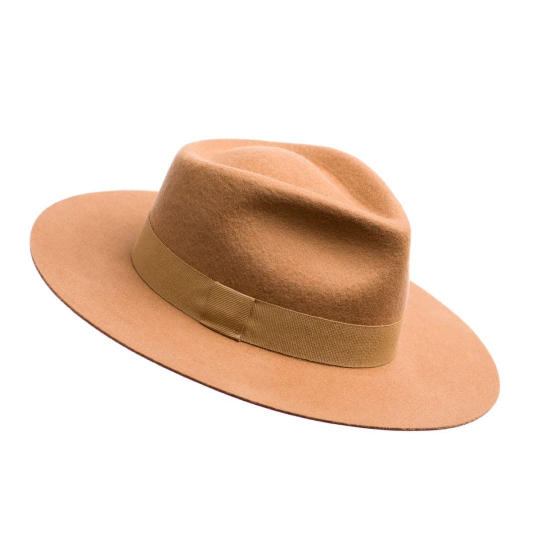 Palarie barbati Siena camel, maro-crem, borul drept, fetru de lana