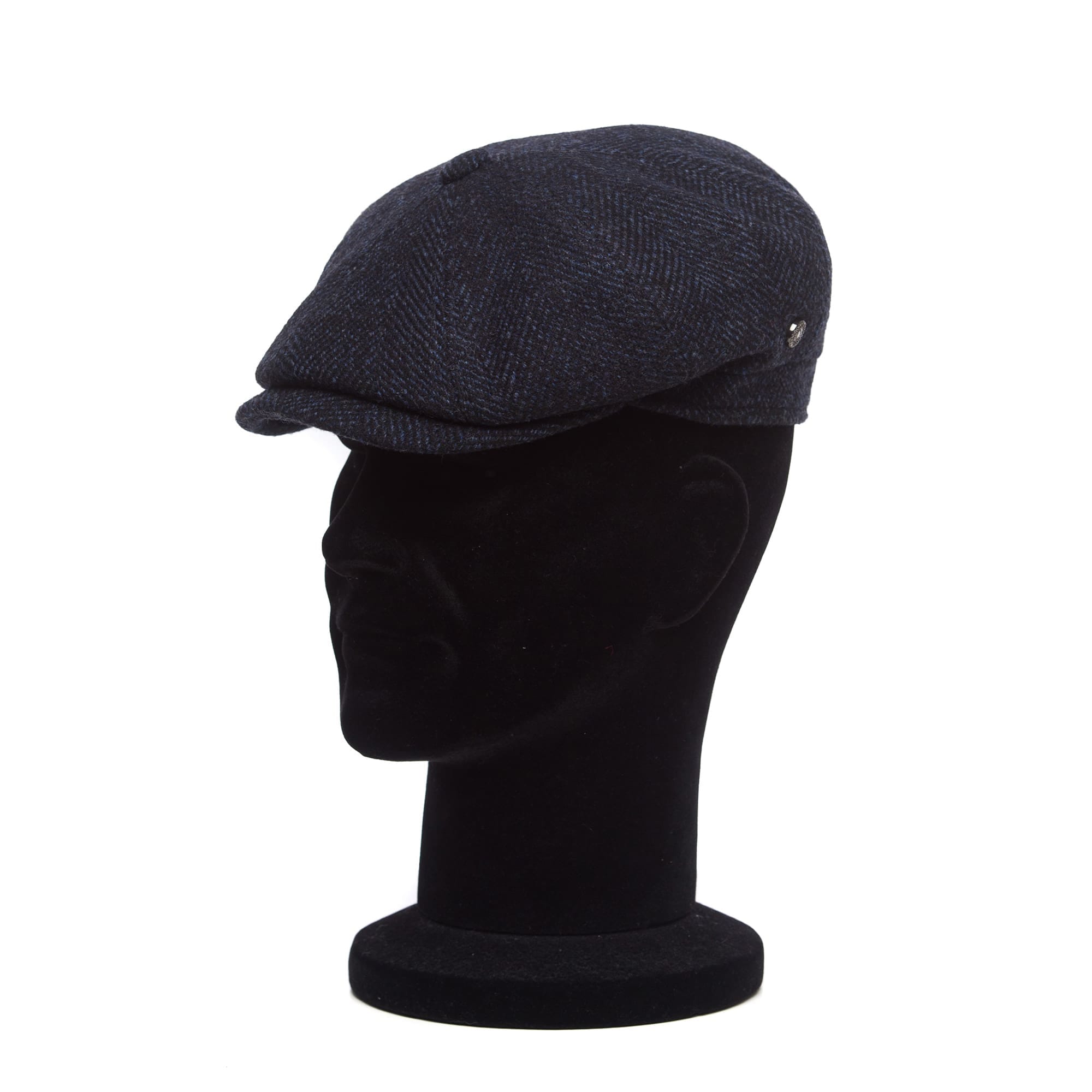 Sapca barbati, Peaky blu spigatto, albastru/negru, textura fina, lana cu casmir
