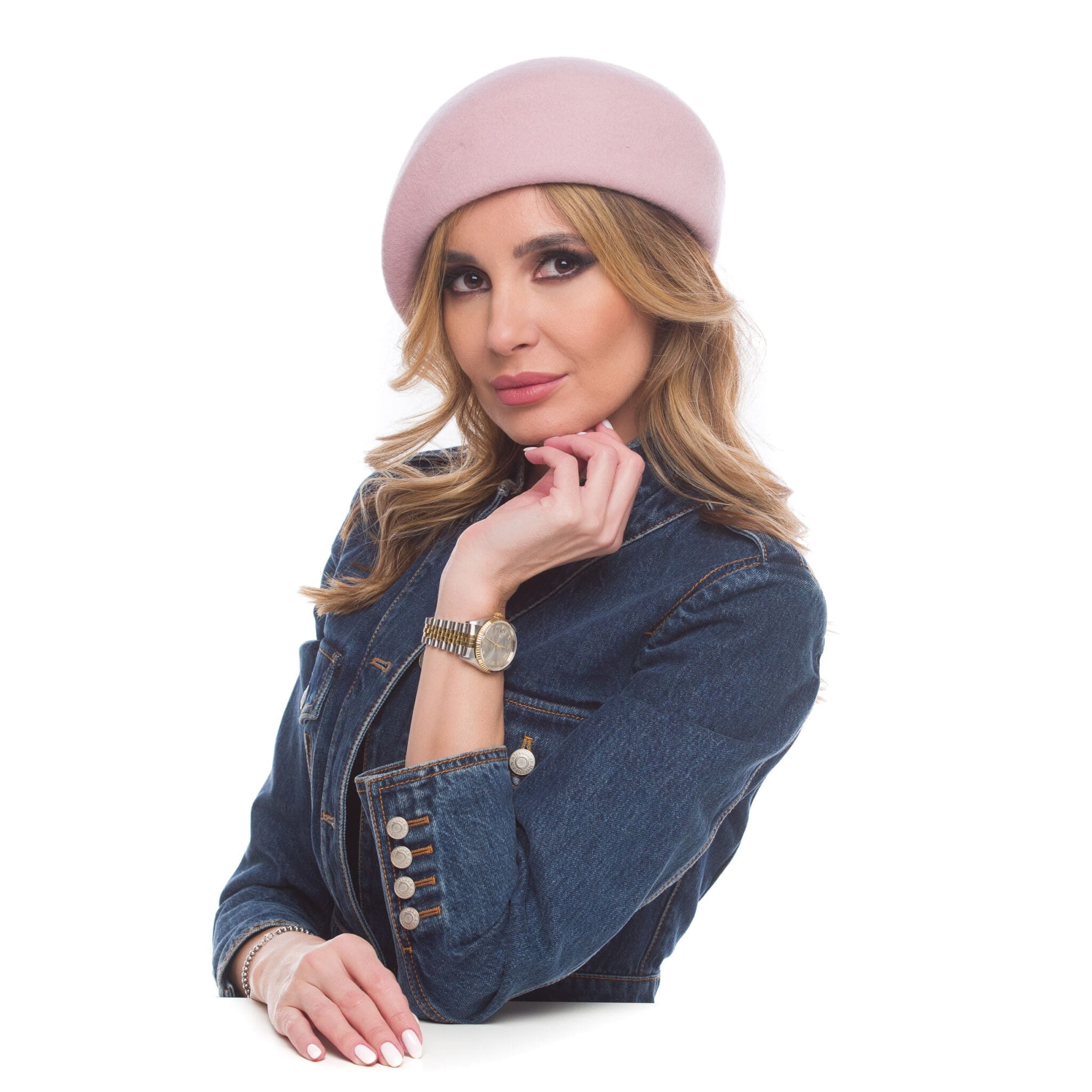 Basca dama, Maya cipria, roz, asimetrica, fetru de lana