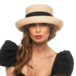Palarie dama Sophia canepa, natural/negru, canepa