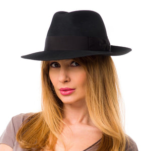 Palarie dama King nero, neagra, bor mediu, fetru de lana