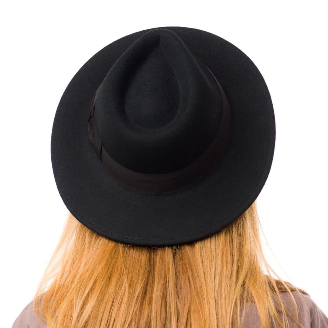 Palarie dama Merlin nero, neagra, bor mediu, fetru de lana