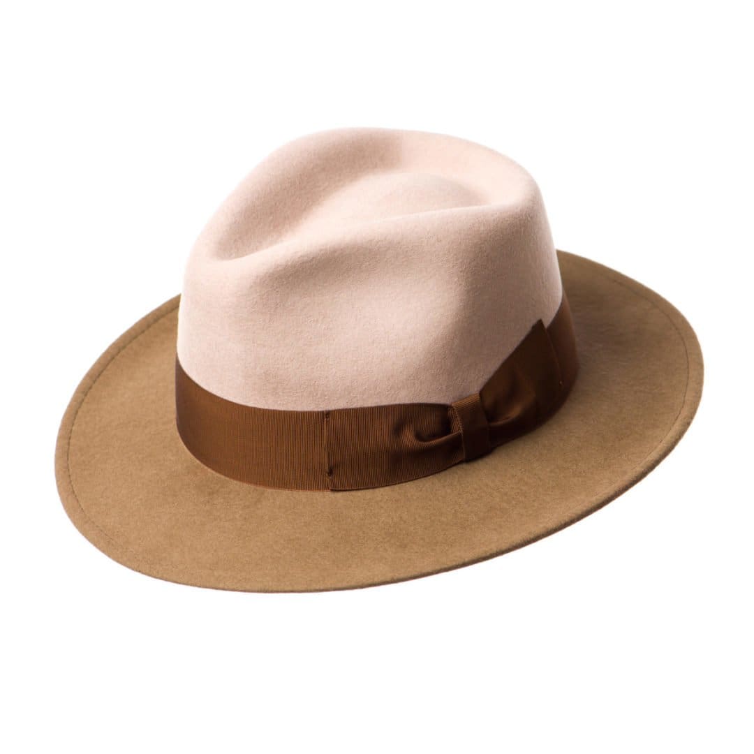 Palarie barbati Adami beige-tortora, maro/nude, bor mediu, fetru de lana