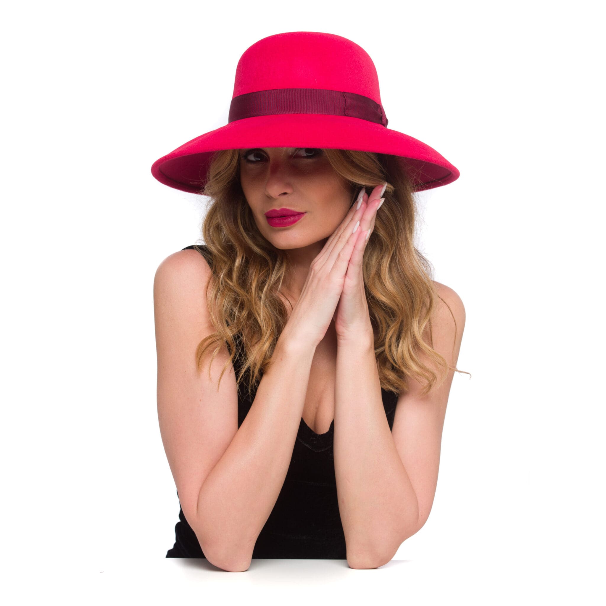 Palarie dama Audrey velour rosso, rosu, velur de iepure