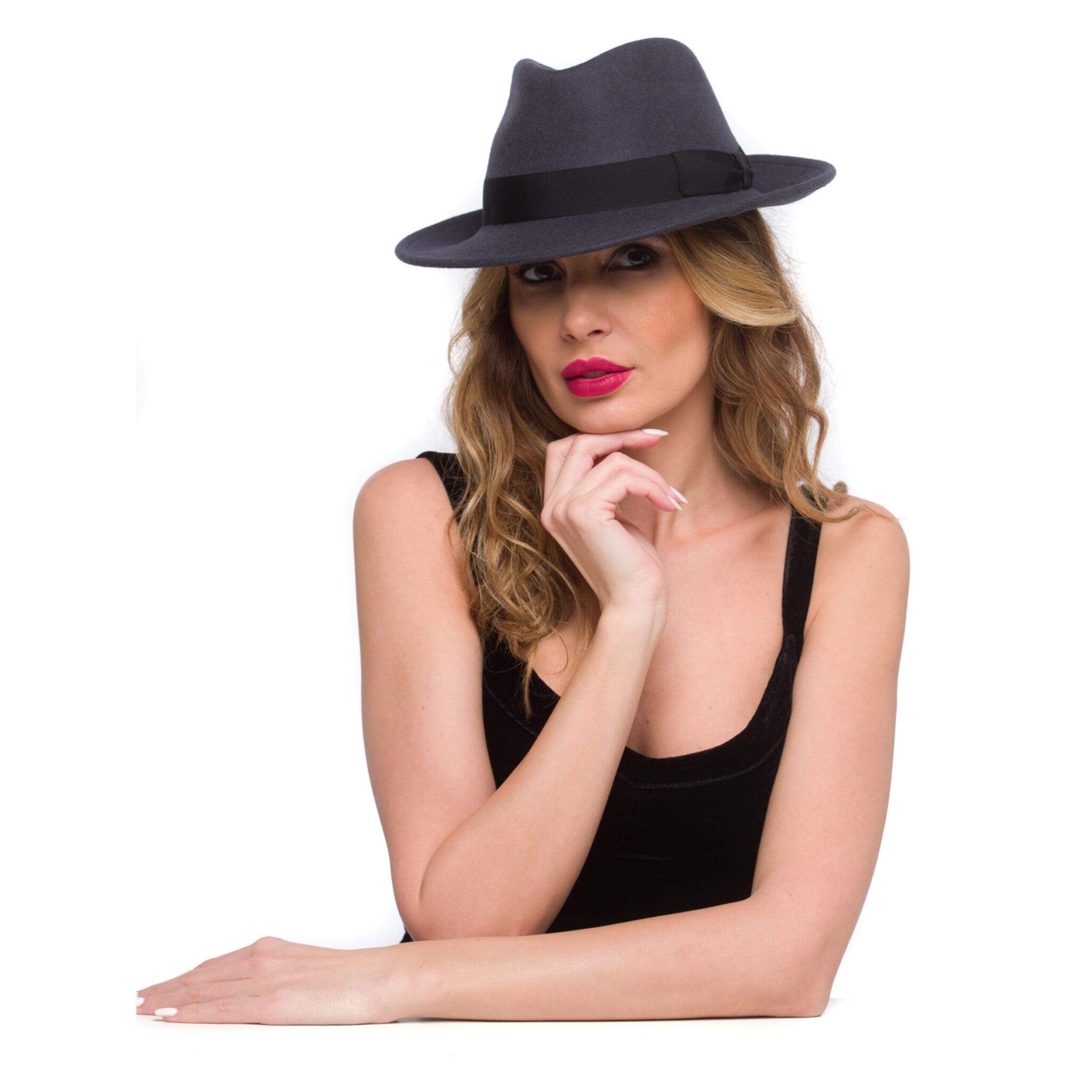 Palarie dama New York fetru grigio, gri, fetru de lana