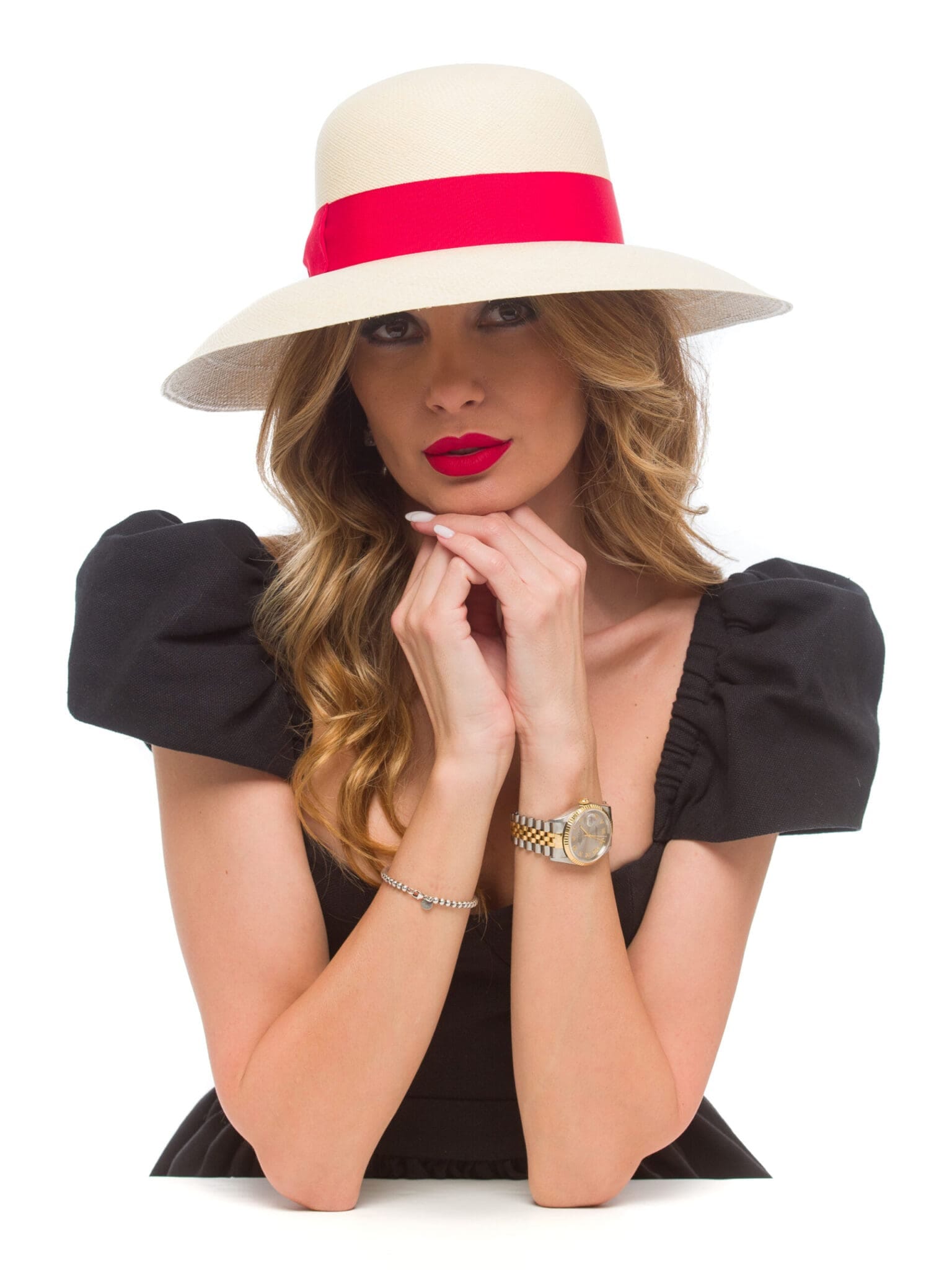 Palarie Panama Audrey nat/rosso , paie toquilla