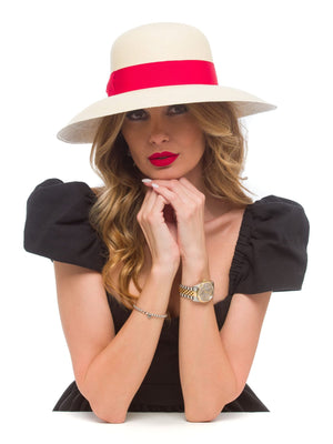 Palarie Panama Audrey nat/rosso , paie toquilla