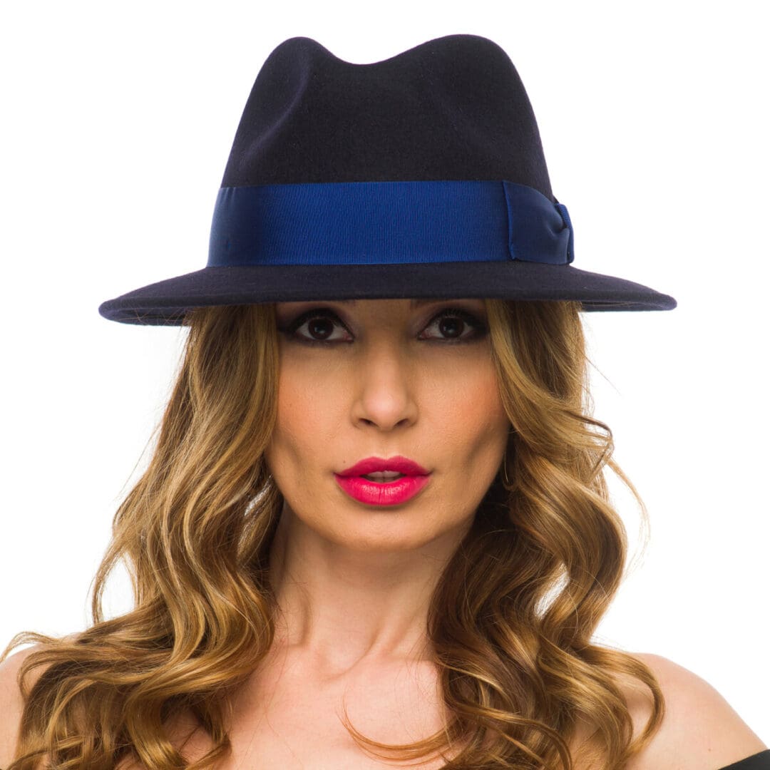 Palarie dama Mojo blu, albastra, bor mediu, fetru de lana