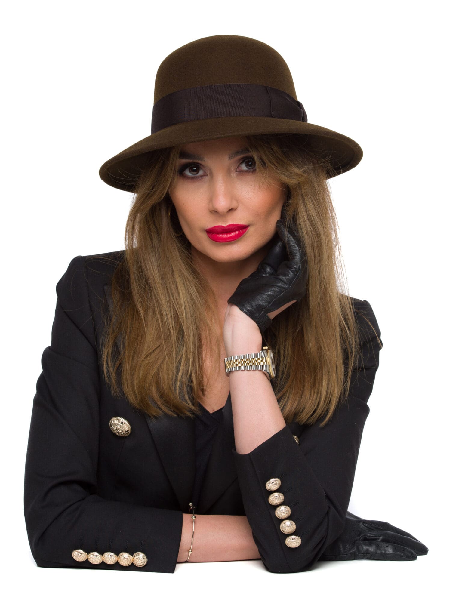 Palarie dama Palarie Jackline fetru marrone, maro, bor mediu, fetru de lana