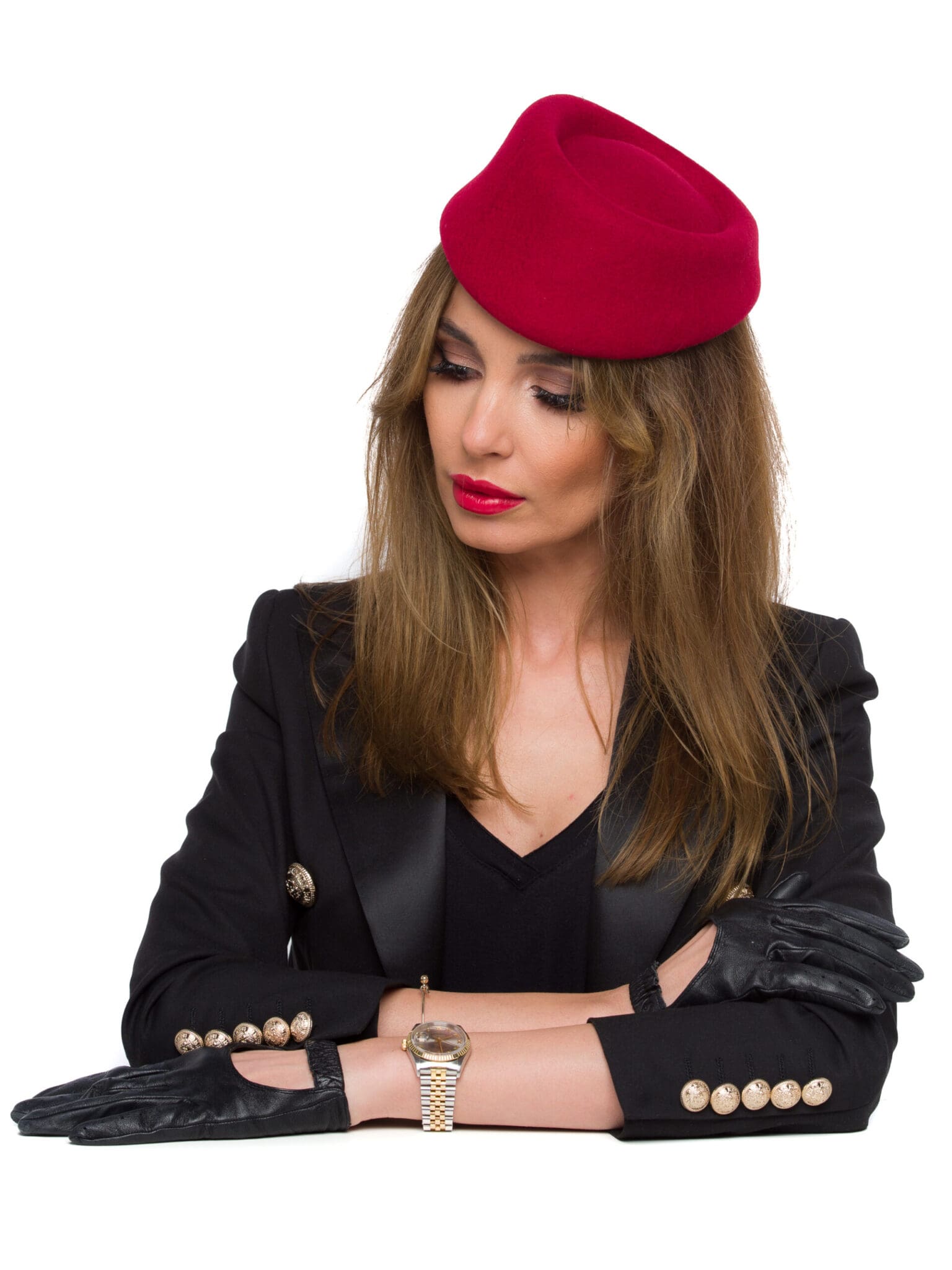 Toca Elize rubino, rosu, fetru de lana