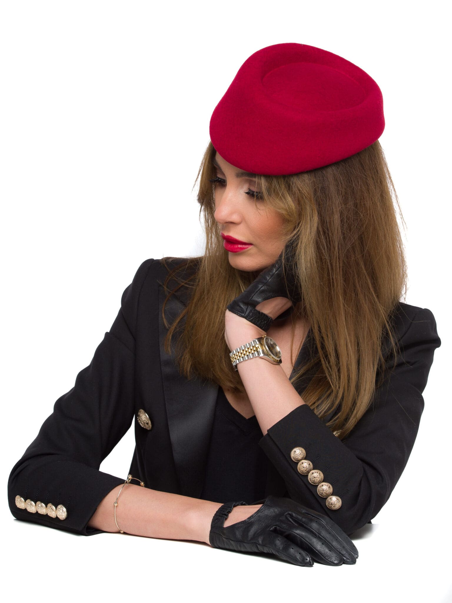 Toca Elize rubino, rosu, fetru de lana