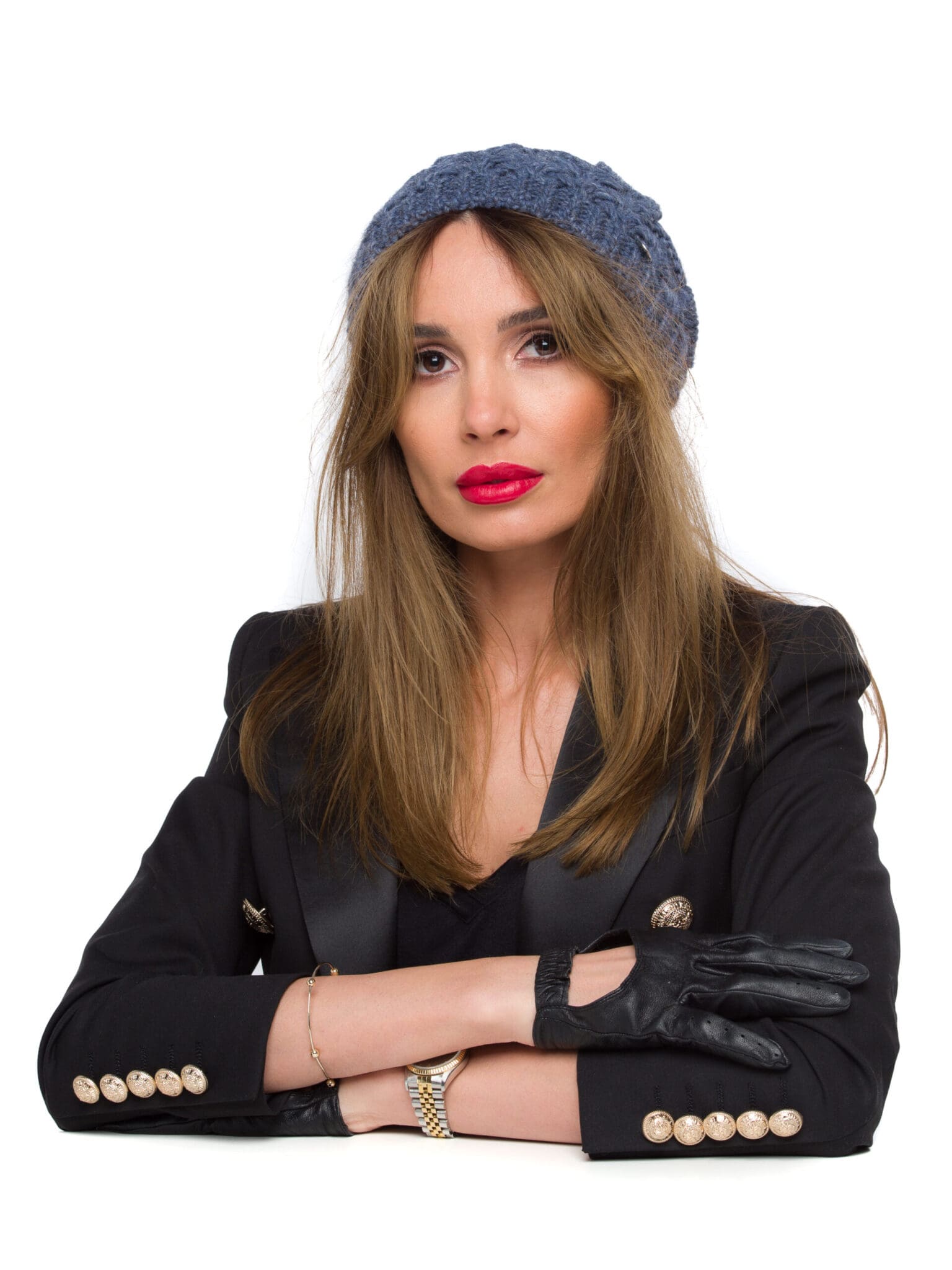 Fes dama jeans, albastru, cadere pe spate, marime universala