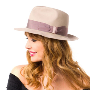 Palarie dama Dinero lapin nude, nude/lila, bor ingust, fetru de iepure
