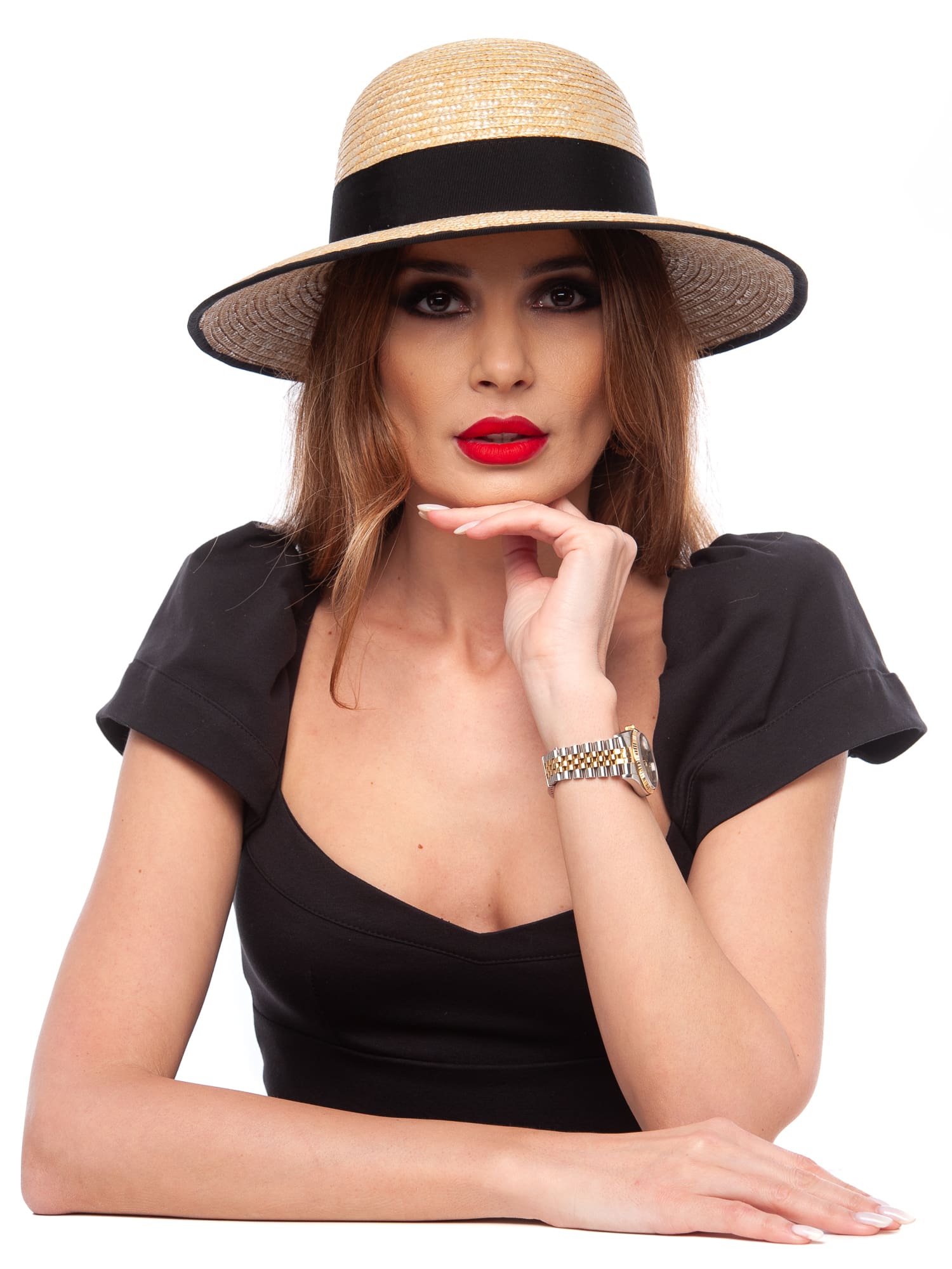 Palarie dama Gloria small naturale nero, natural/negru, paie naturale