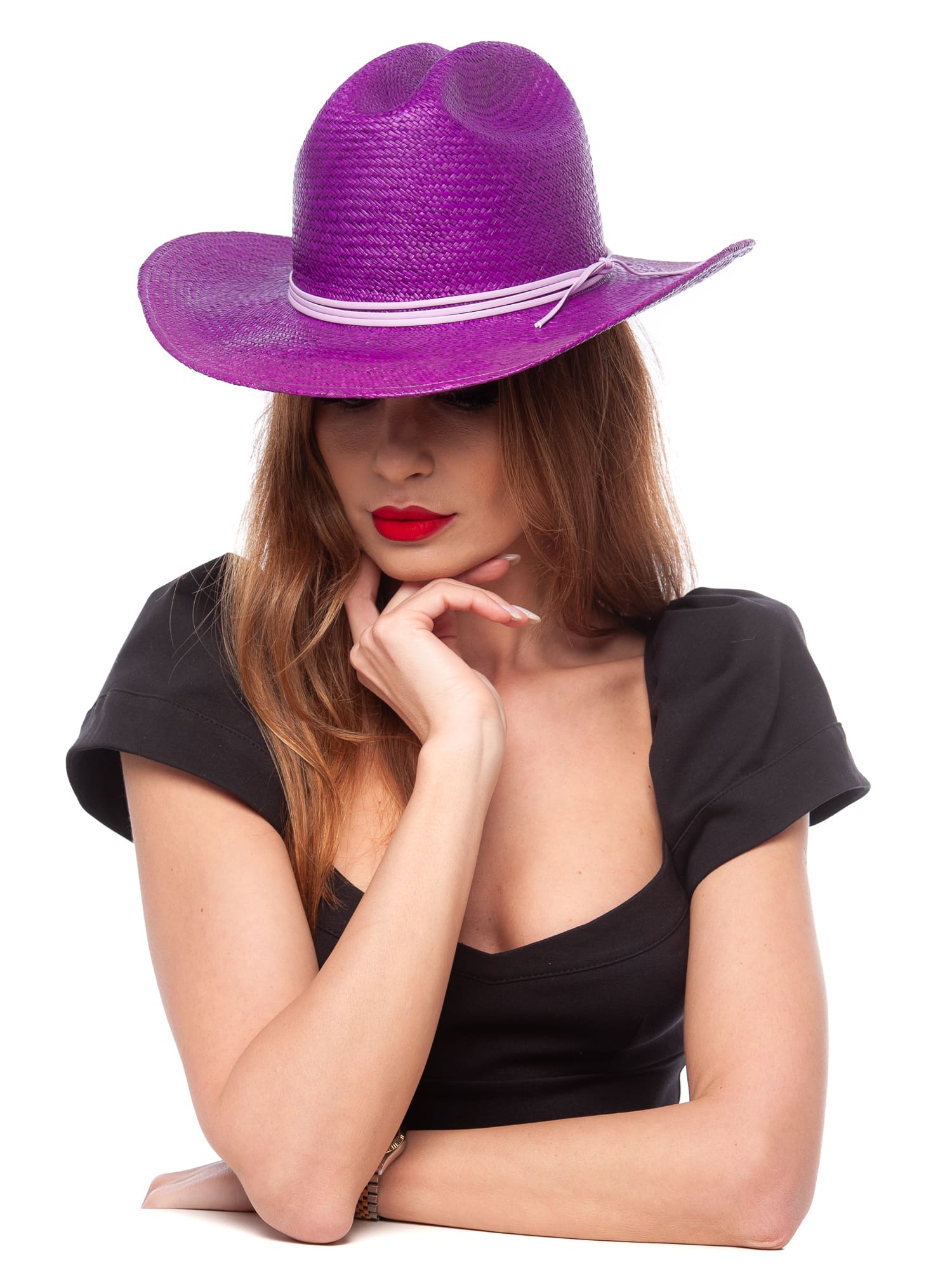 Palarie dama Panama Cowboy purple, mov, paie toquilla