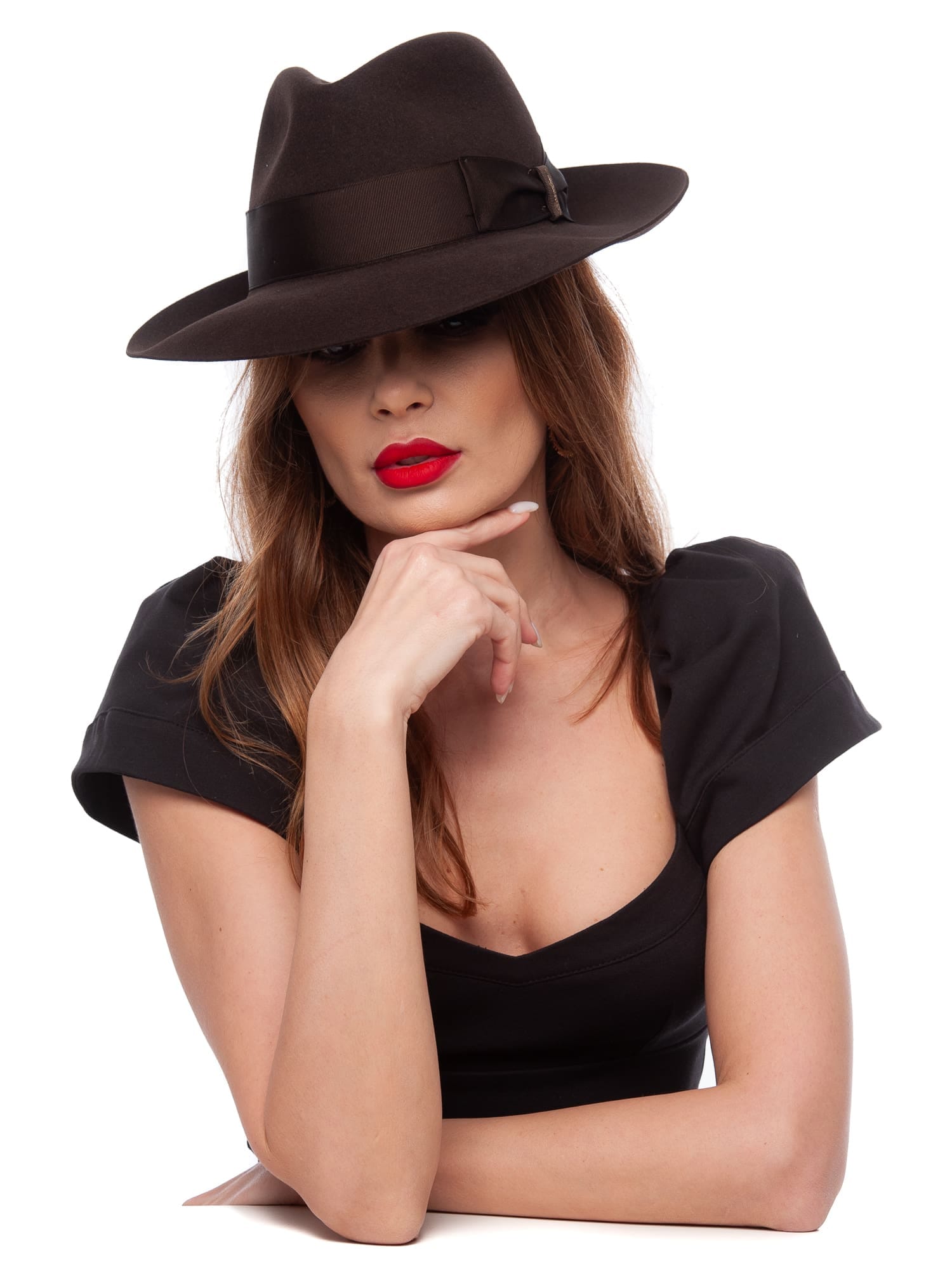 Palarie Borsalino Alessandria dark brown cap, maro, fetru de iepure, cu căptușeală