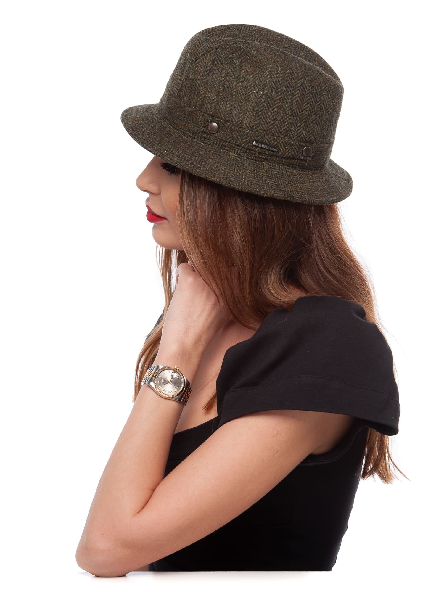 Palarie dama Sherlock verde, textura fina, lana