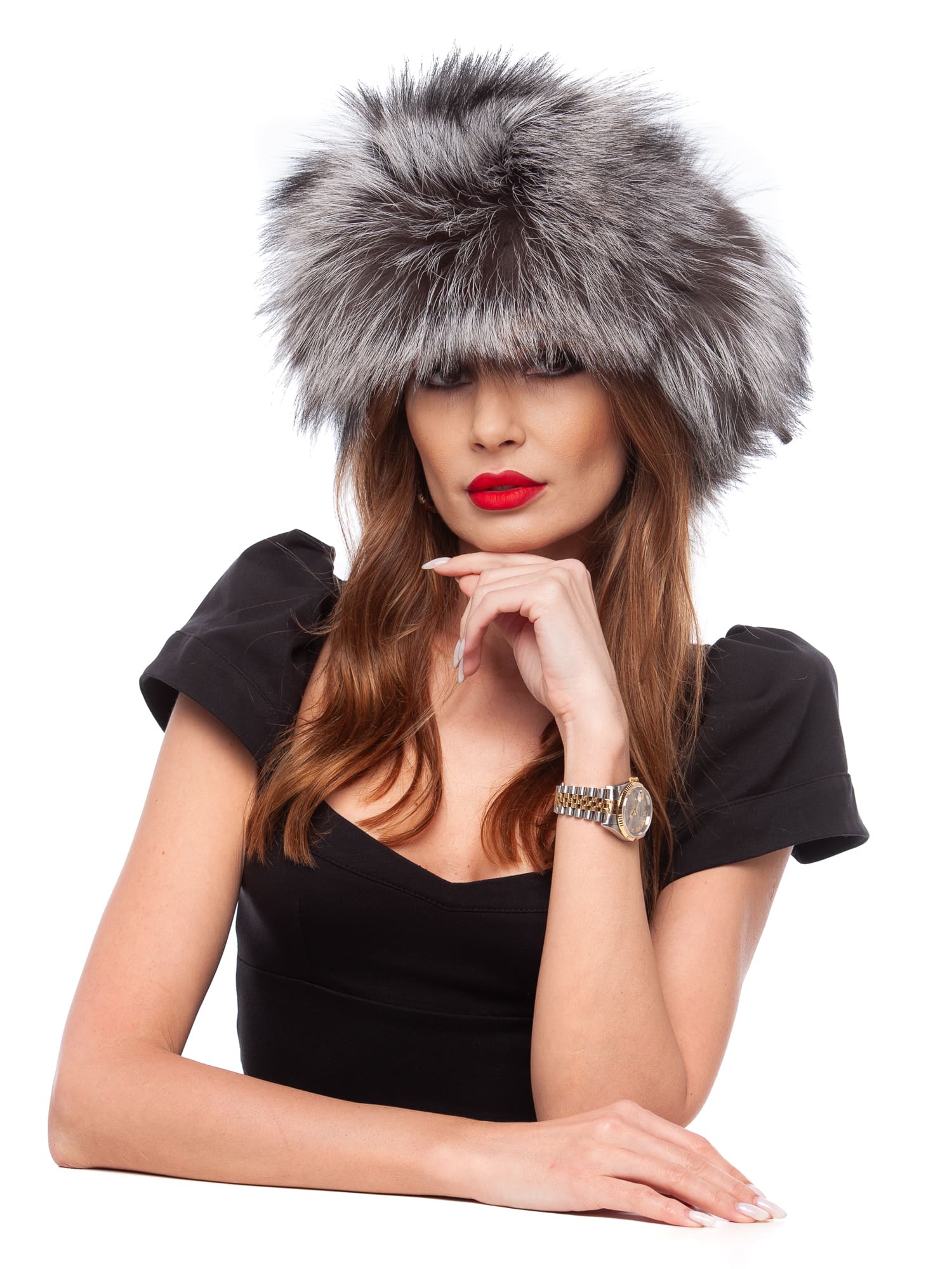 Caciula Moritz piele vulpe argintie, cu blana de vulpe argintie