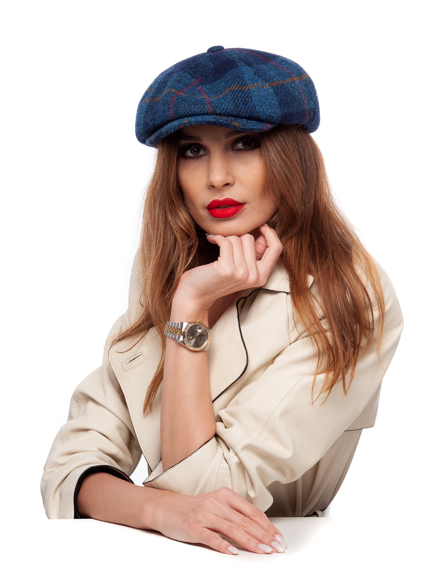 Sapca dama Broadway HT blu, albastra, lana Harris Tweed