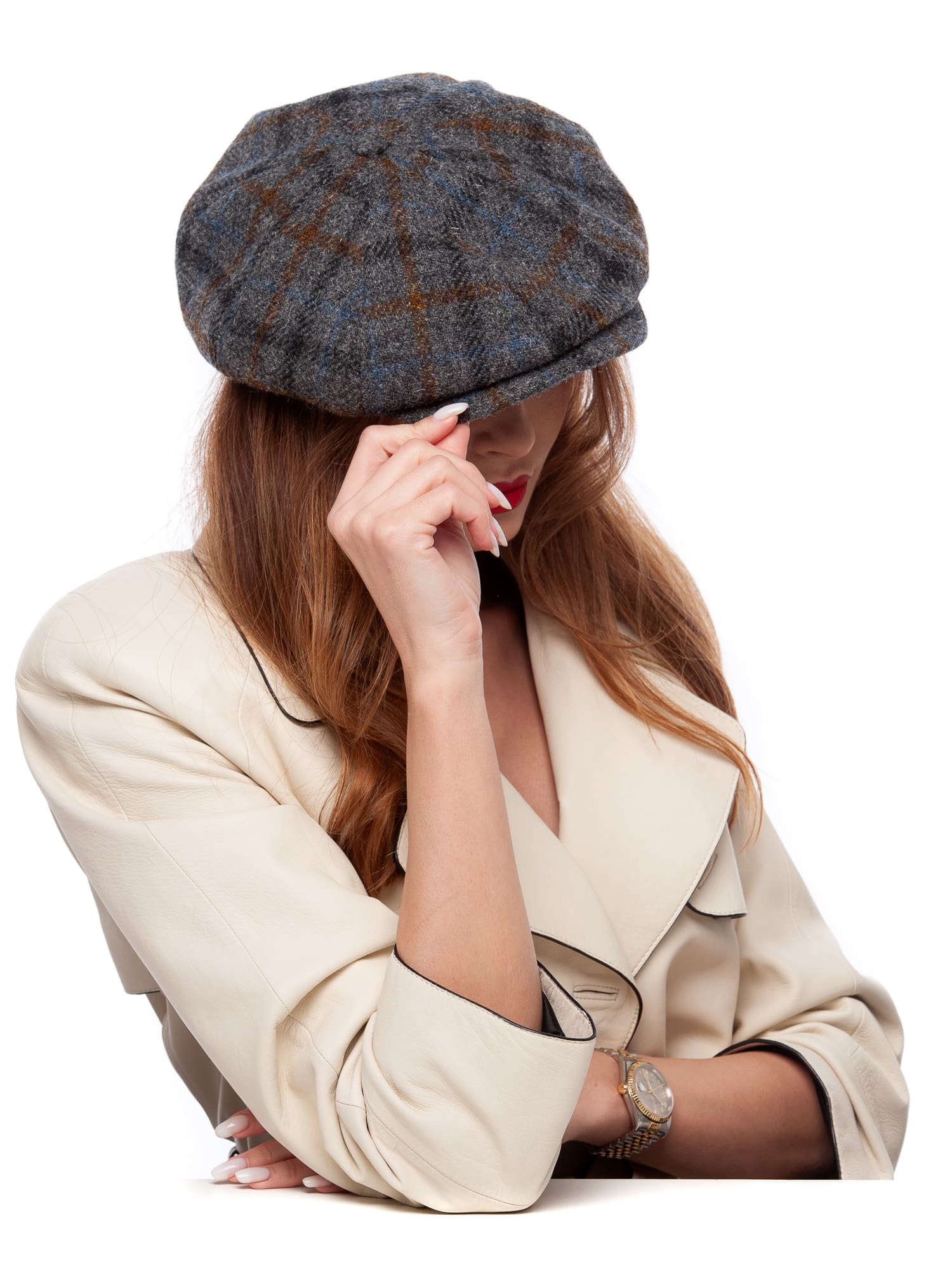 Sapca dama Broadway HT grigio, gri, lana Harris Tweed