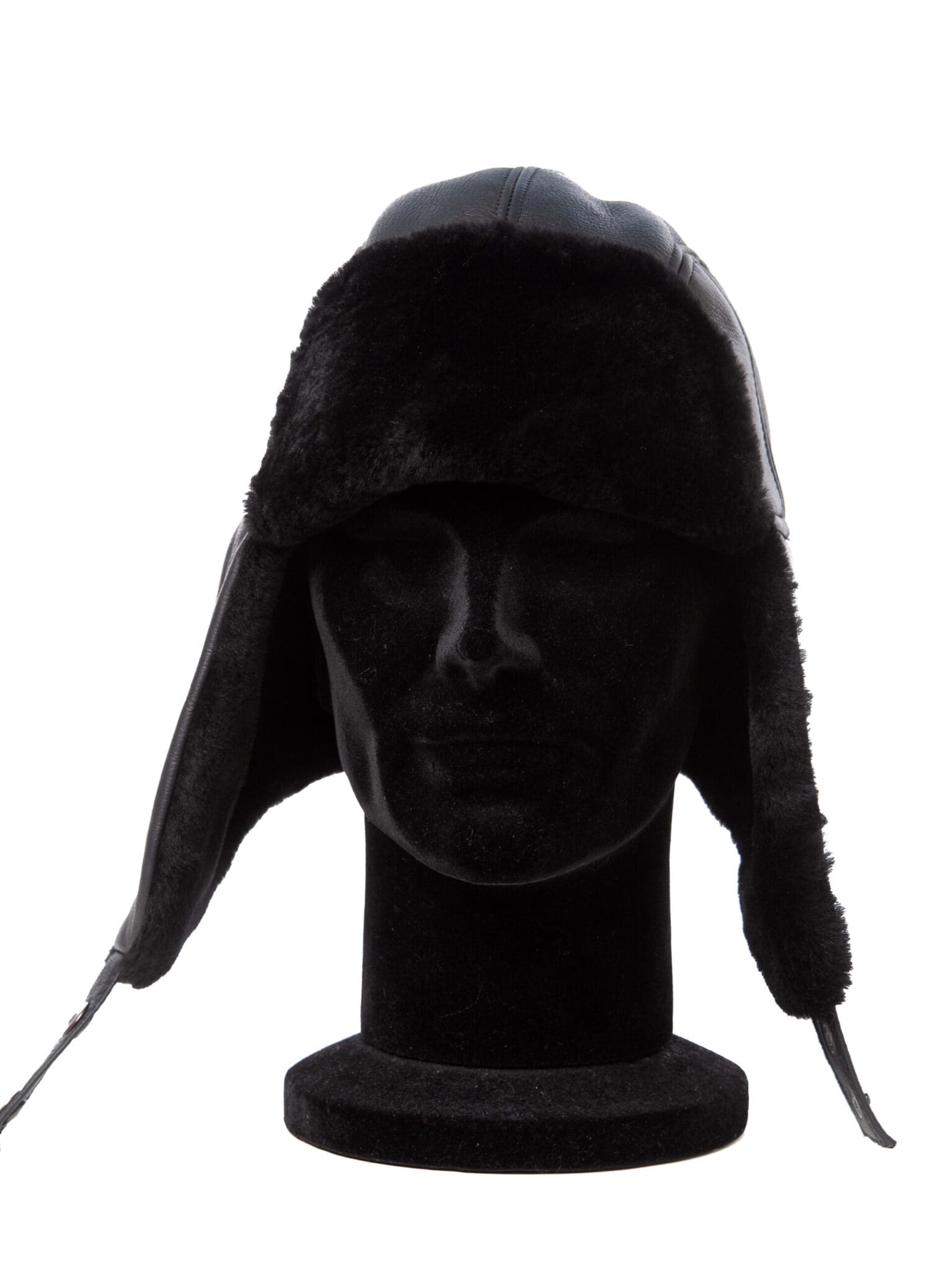 Caciula Aviator nappa, black sheepskin/ piele nappa, blana naturala