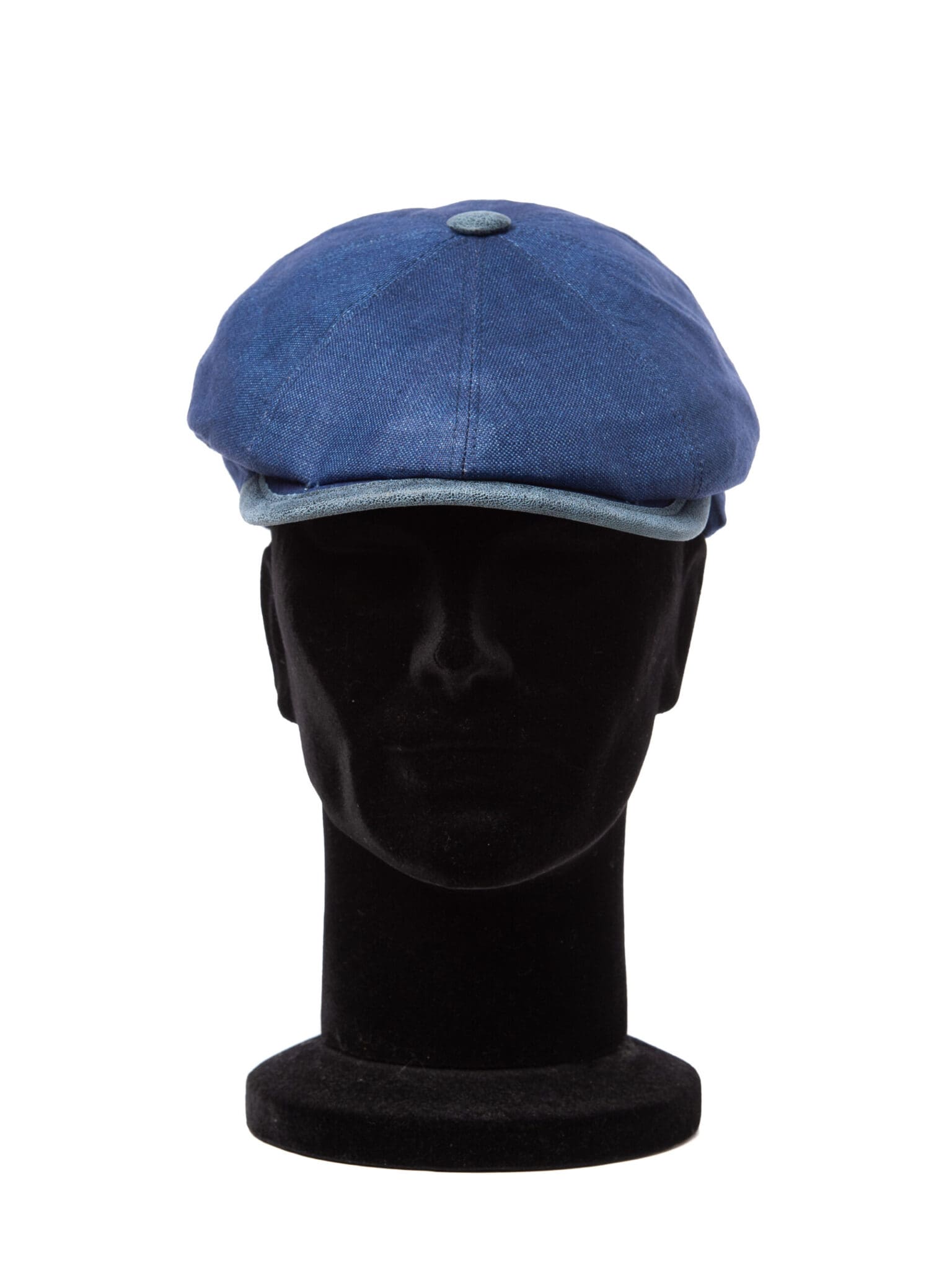Sapca barbati Peaky in blu, albastra, margine cozoroc din piele