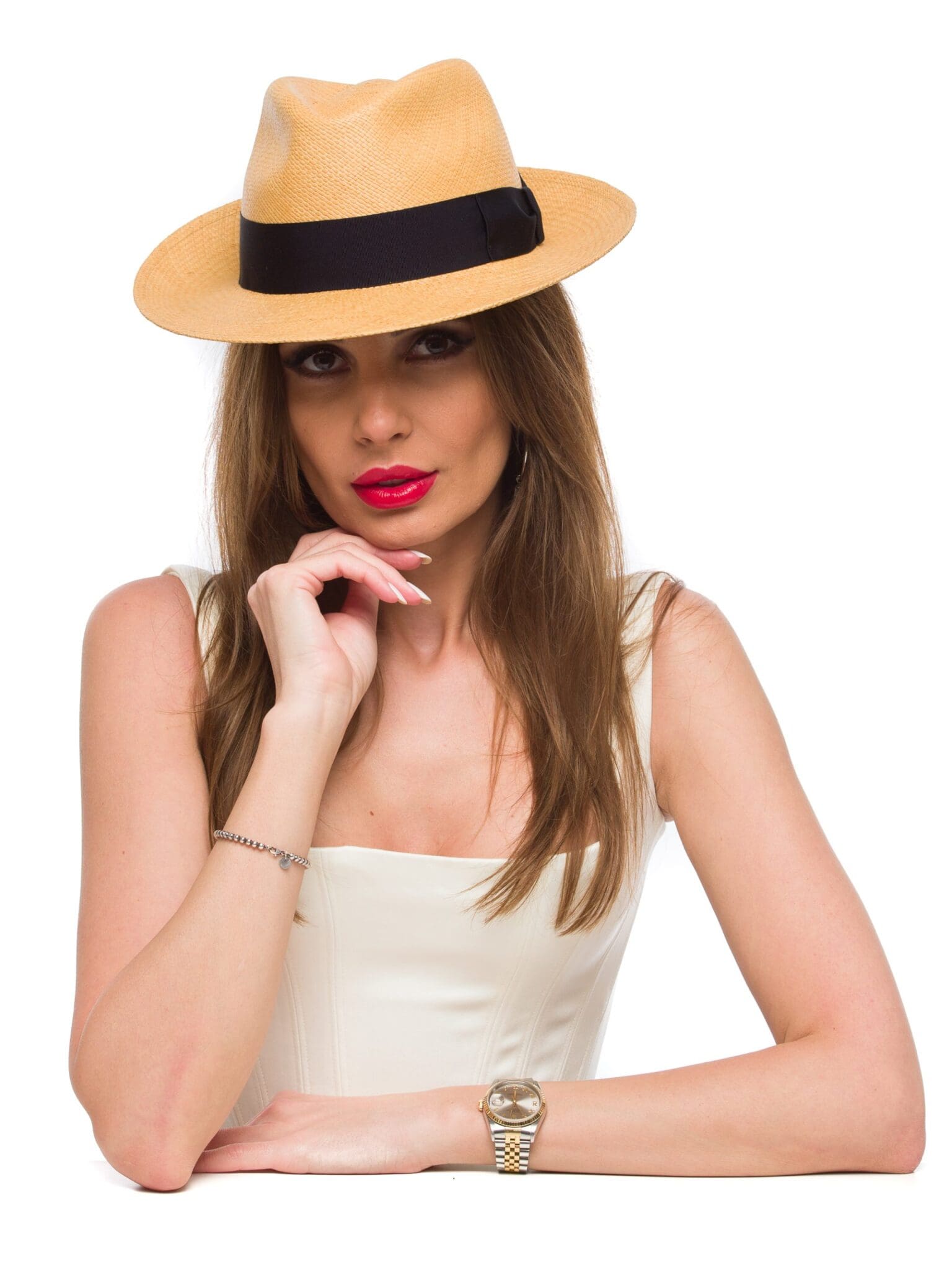 Palarie Panama New York tab/navy, din paie toquilla