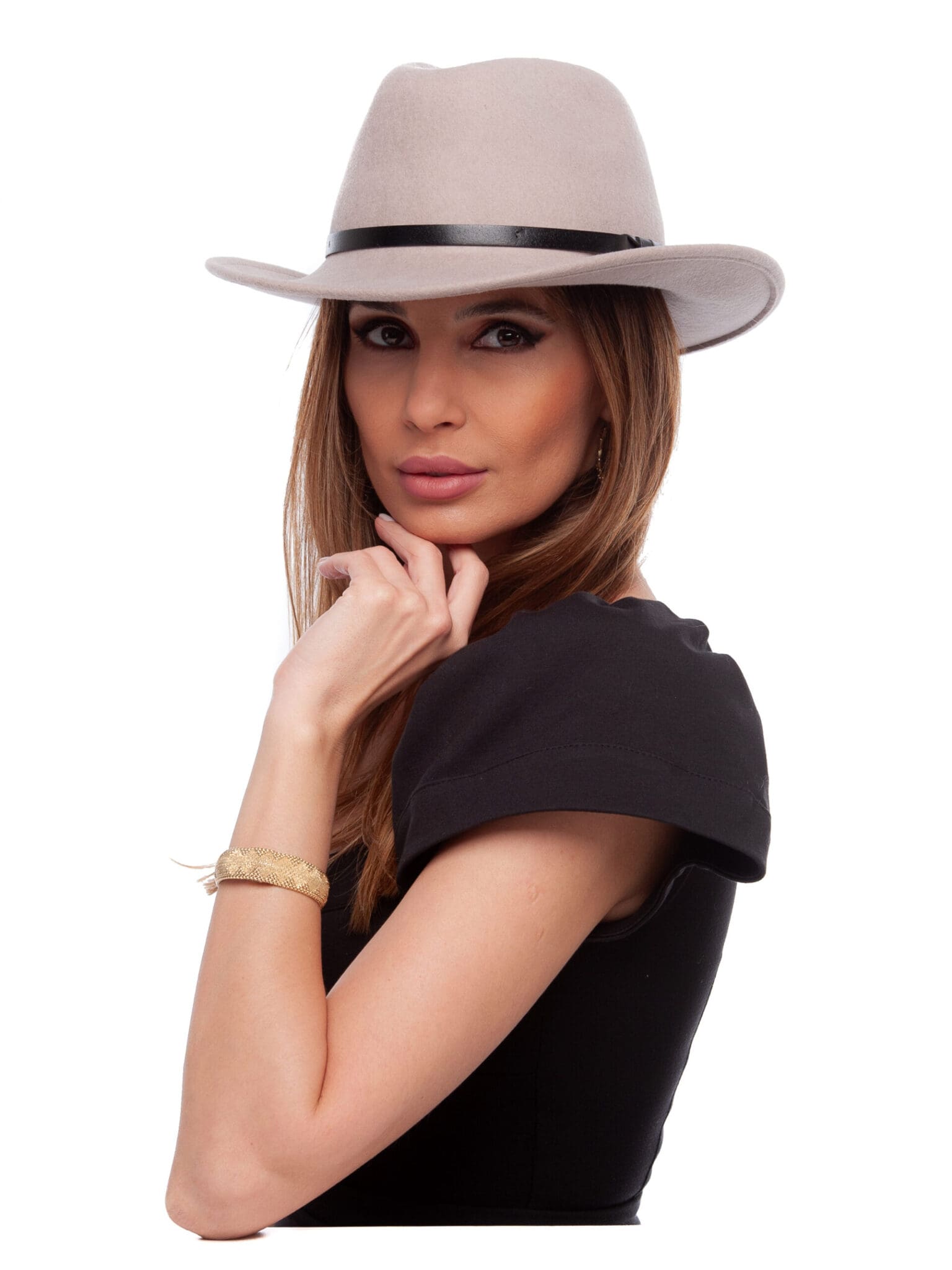 Palarie femei, Cowboy tortora, bej, bor mediu, fetru de lana