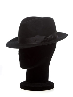 Palarie barbati Fino nero, neagra, bor ingust, fetru de lana si casmir