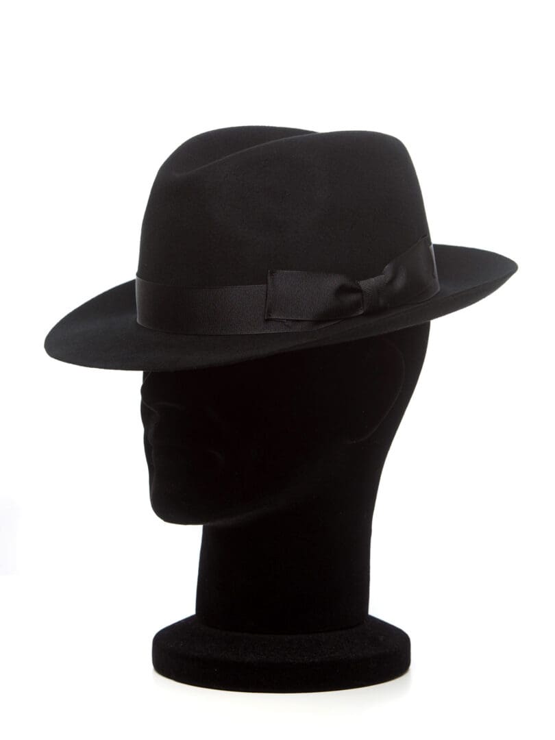 Palarie barbati Fino nero, neagra, bor ingust, fetru de lana si casmir