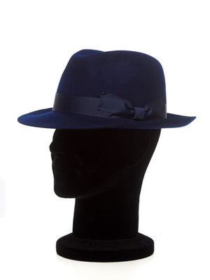 Palarie barbati Fino blu, albastra, bor ingust, fetru de lana si casmir