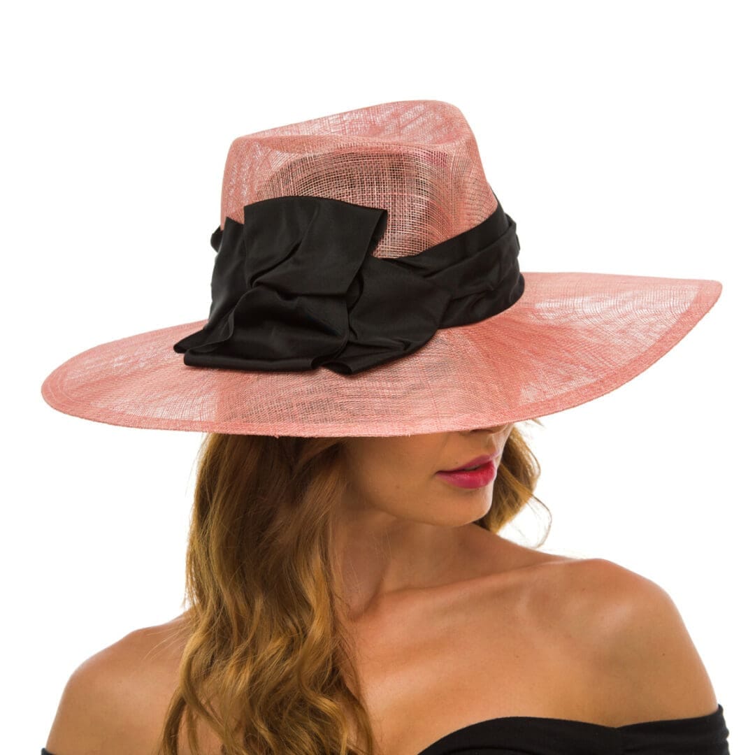 Palarie dama Clara cipria/nero, roz/neagra, bor usor in cadere, sisal