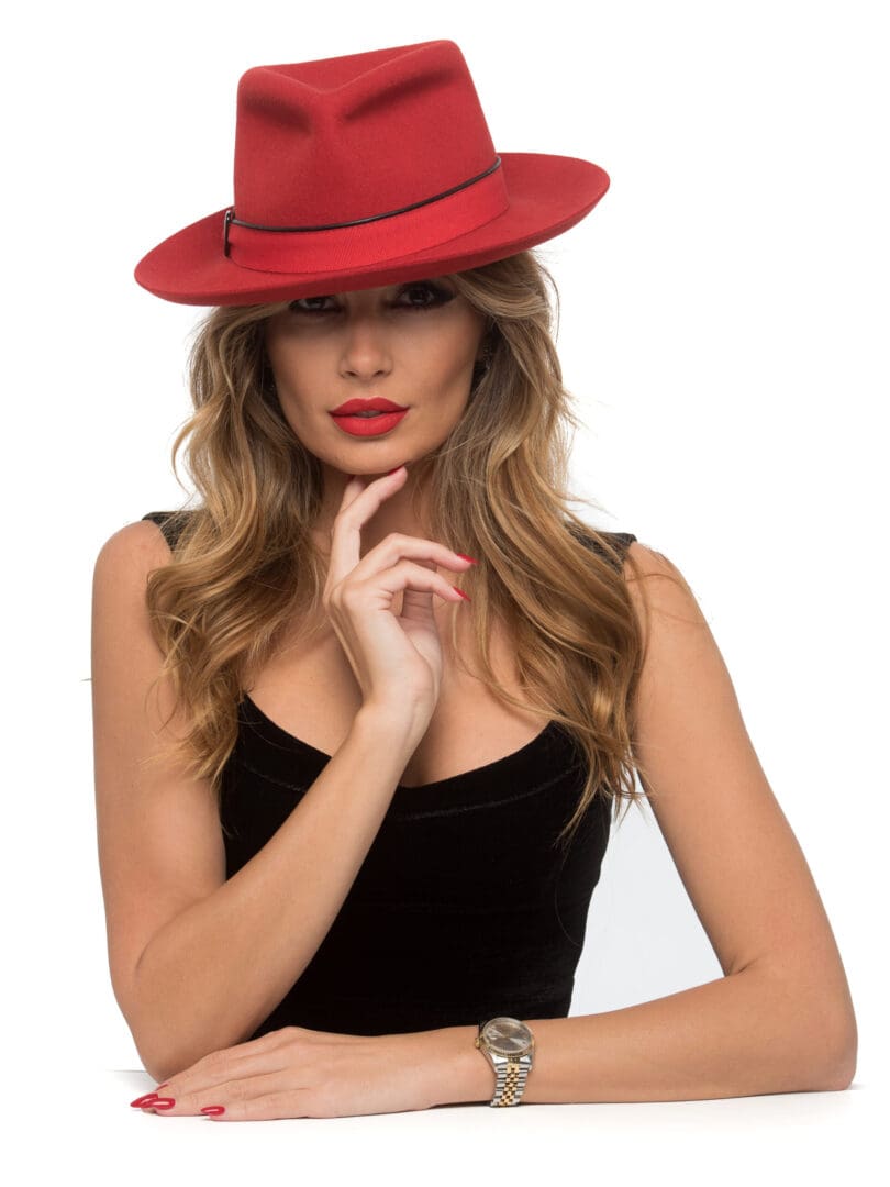 Palarie dama Nick small rosso, rosie, borul semirigid, fetru de lana