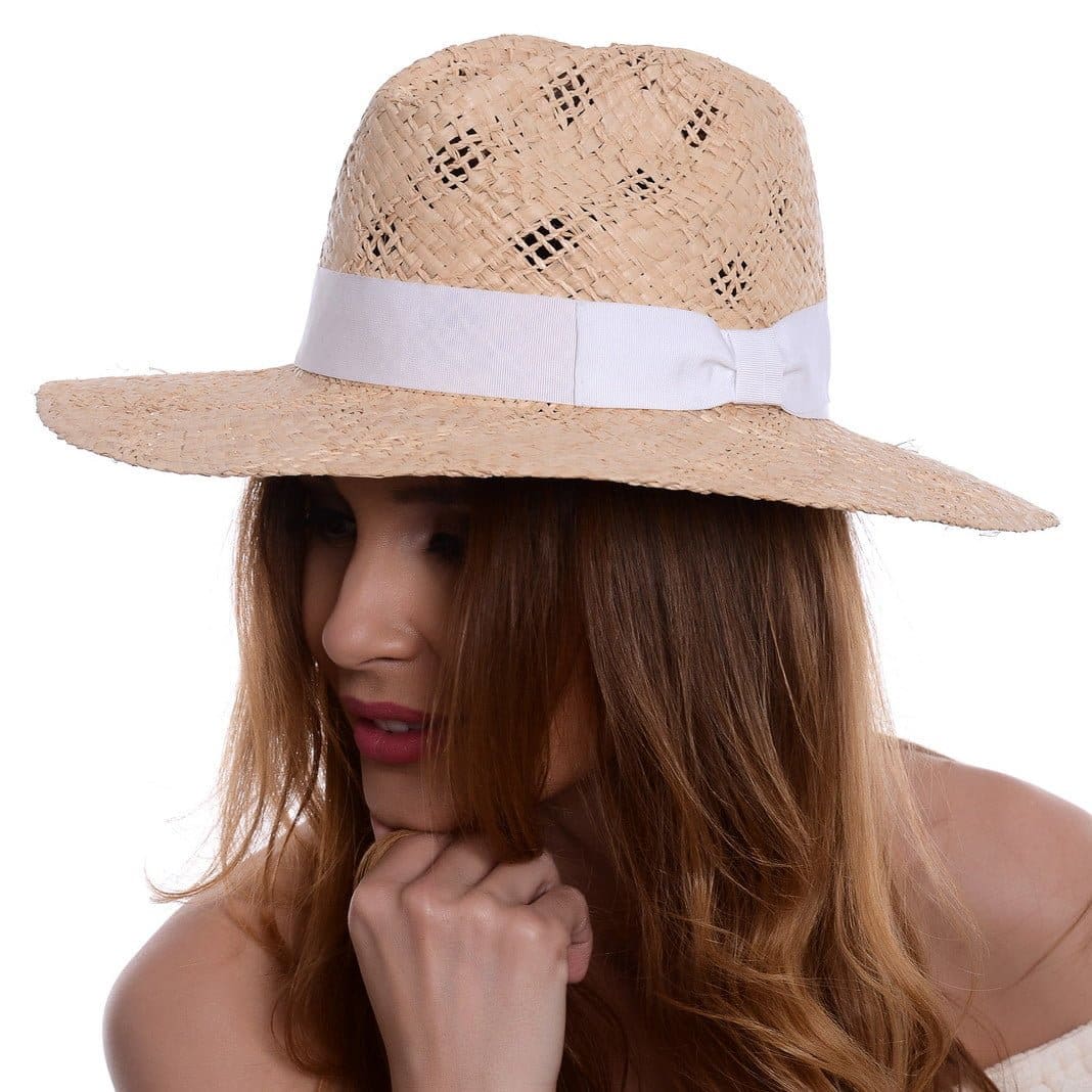 Palarie dama Marlene nat/bianco, natural/alba, bor mediu, rafie