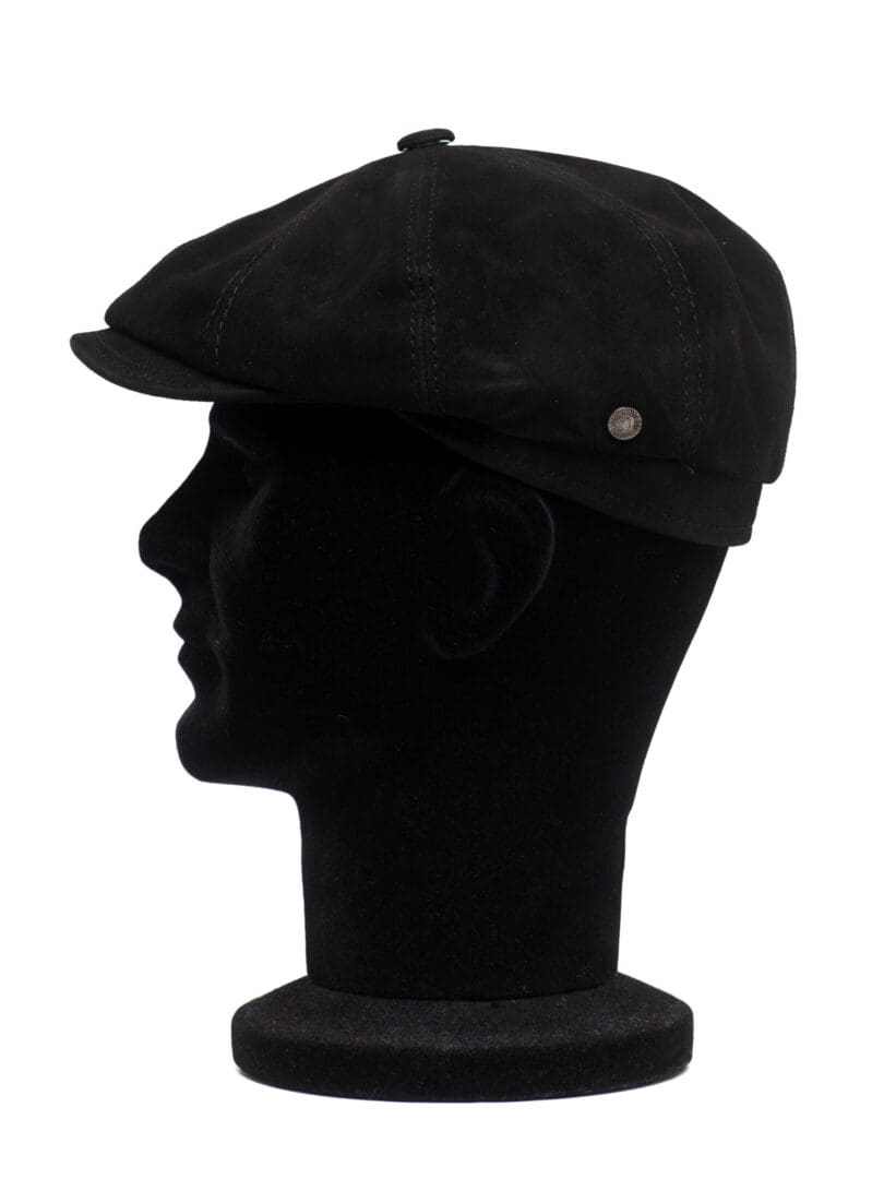 Sapca barbati, Peaky suede nero, neagra, textura fina, piele suede