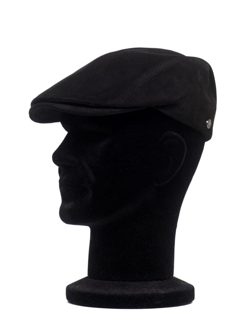 Sapca barbati, Duffy suede nero, neagra, textura fina, piele suede