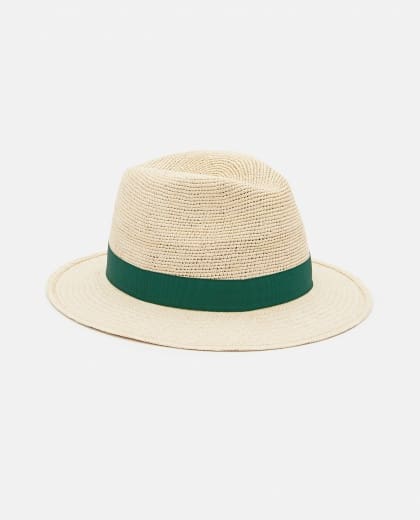Palarie Borsalino Federico Panama Semicrochet verde, bor mediu, panama/crochet