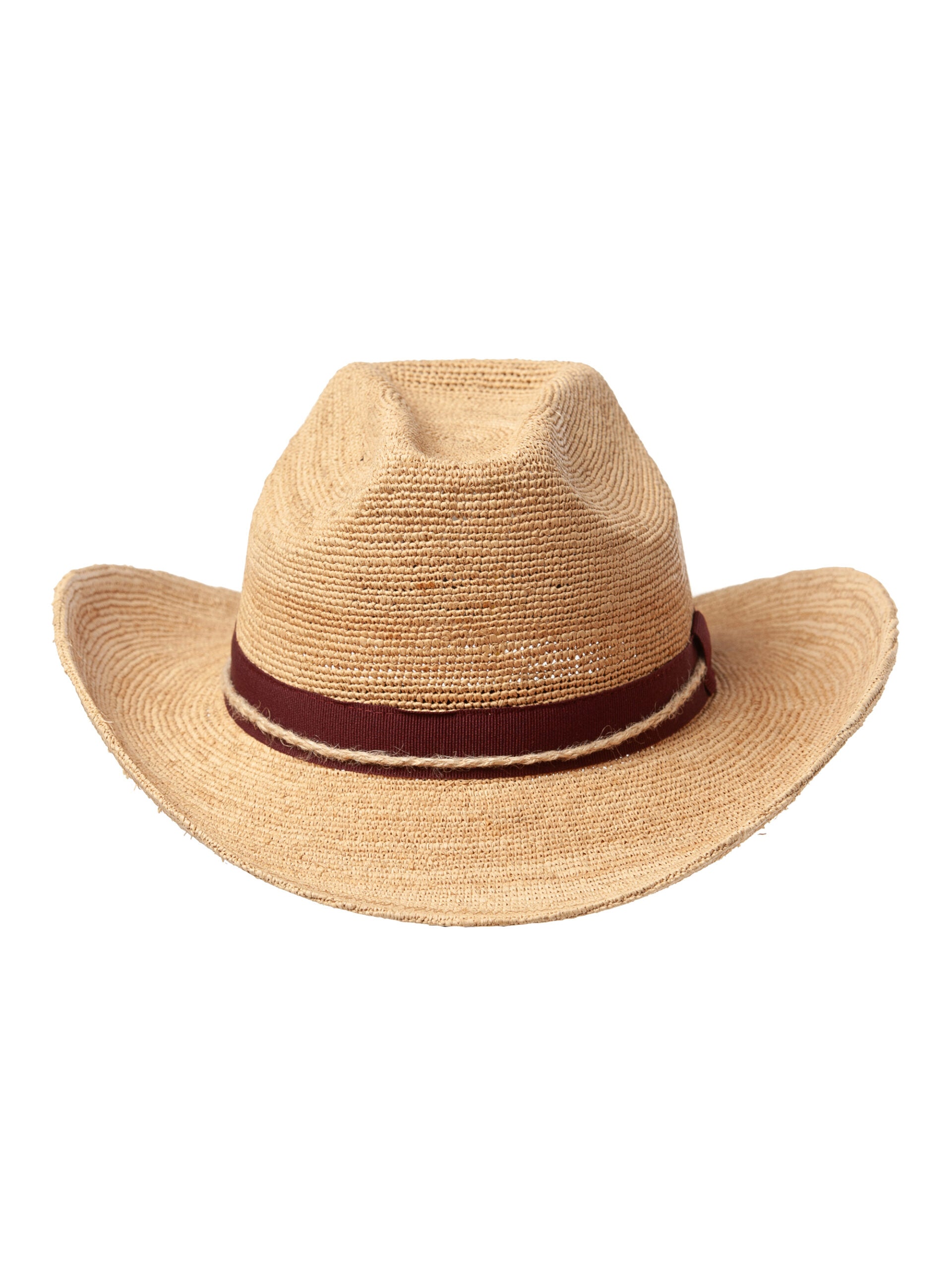 Palarie Cowboy rafia fino, din rafie crochet, împletitura fina