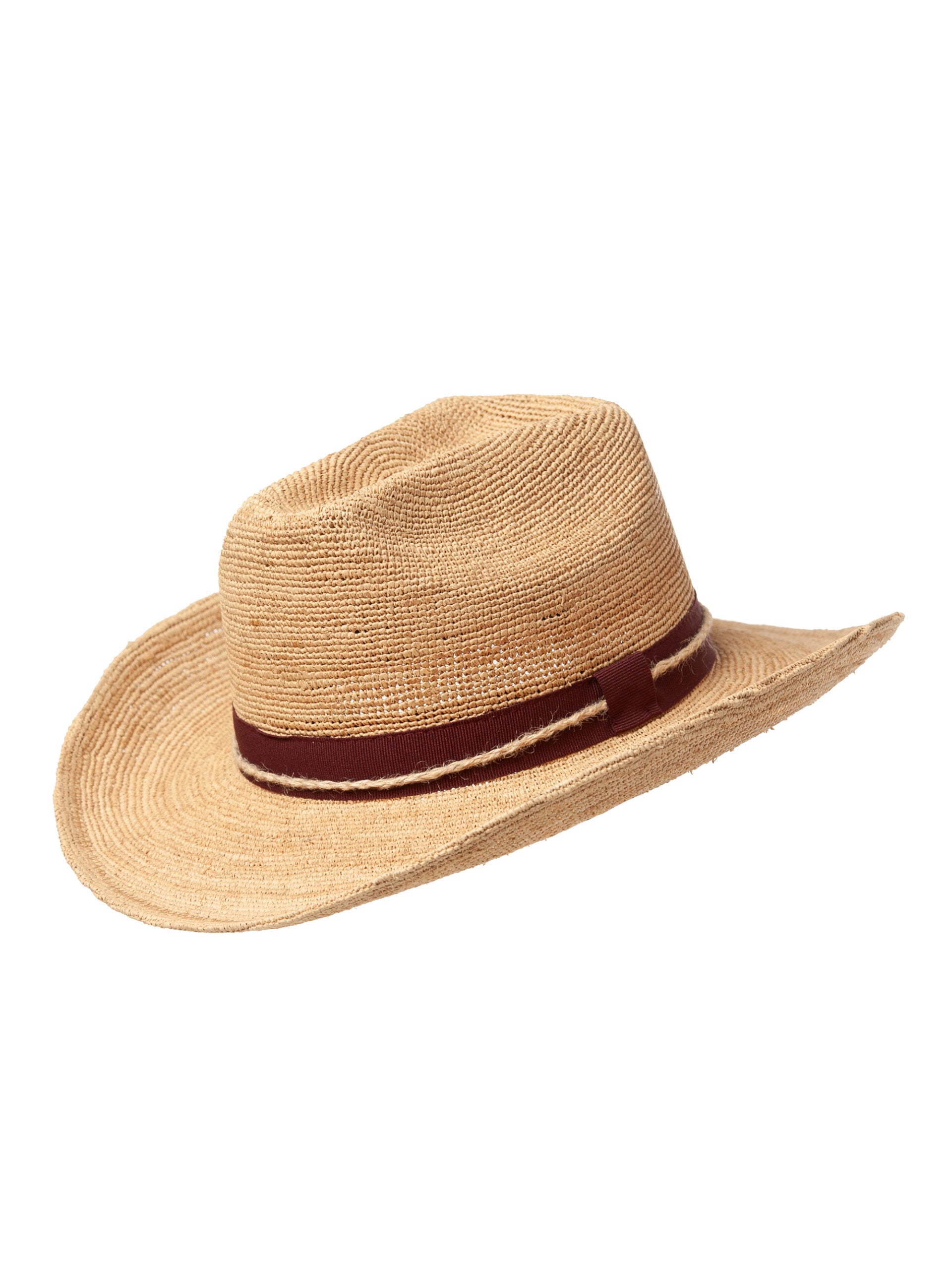 Palarie Cowboy rafia fino, din rafie crochet, împletitura fina
