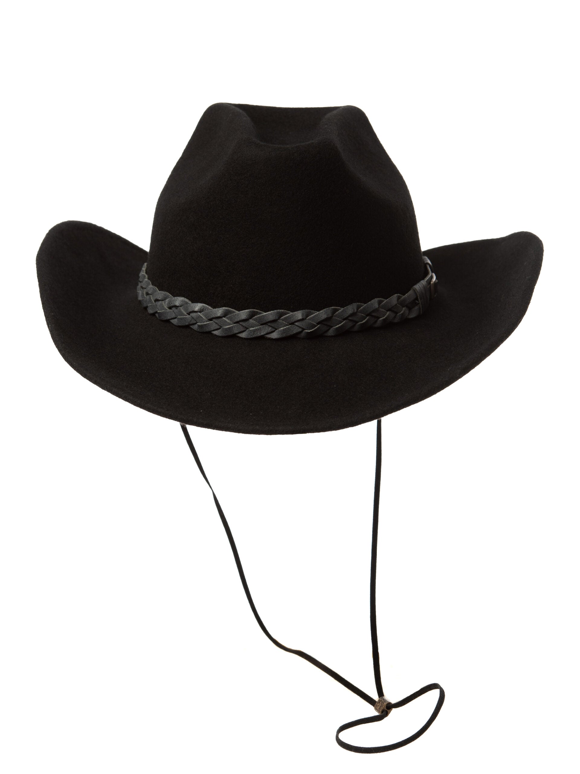 Palarie femei, Cowboy nero strings, negru, bor mediu, fetru de lana