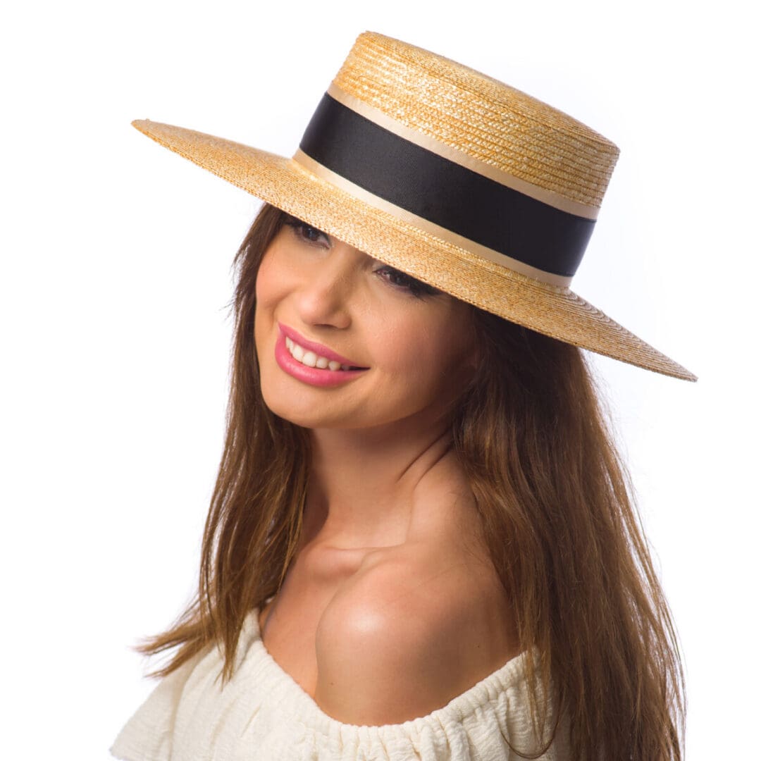 Canotiera dama Fly big naturale/nero, natural/neagra, bor mare si drept, paie naturale
