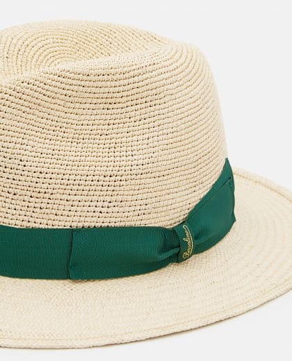 Palarie Borsalino Federico Panama Semicrochet verde, bor mediu, panama/crochet