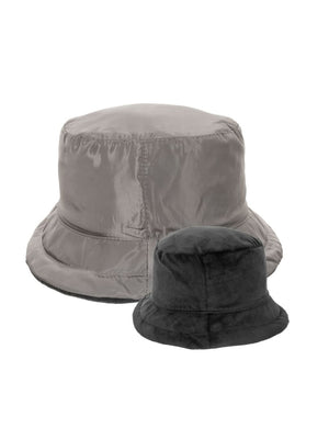 Palarie dama Bucket reversibile taupe/nero, negru/gri, moale, poliester